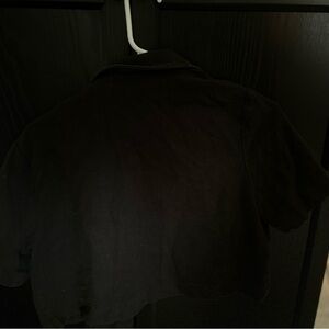 Black cropped short sleeve button cardigan